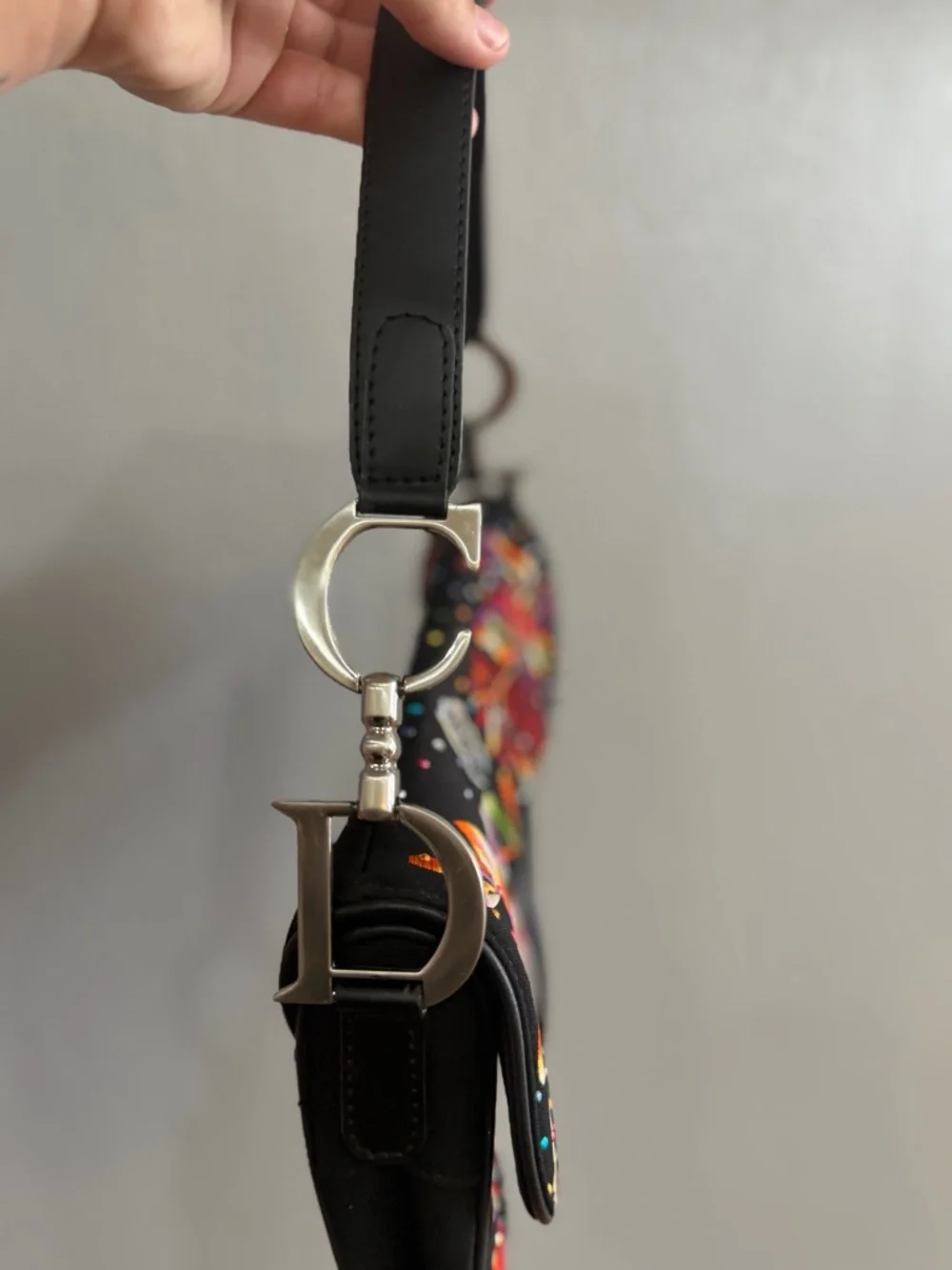 Dior Black Embroidered Butterfly Saddle Bag with Multicolor Accents - Picture 2 of 11